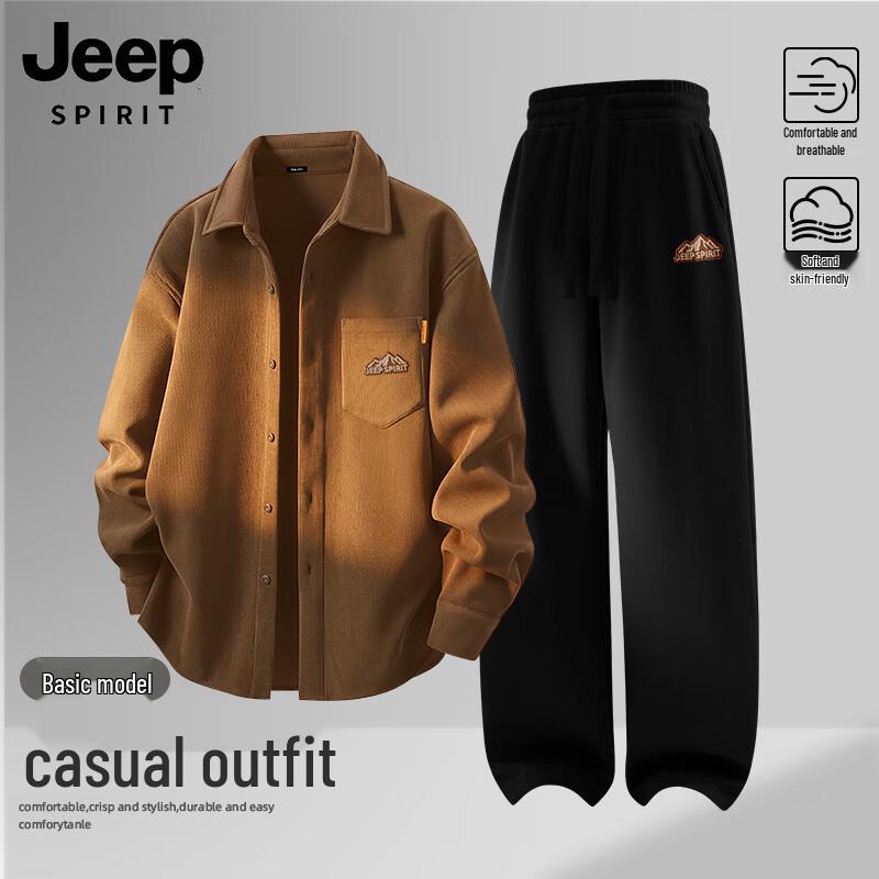 

JEEP SPIRIT Men s Corduroy Shirt & Straight Pants Set