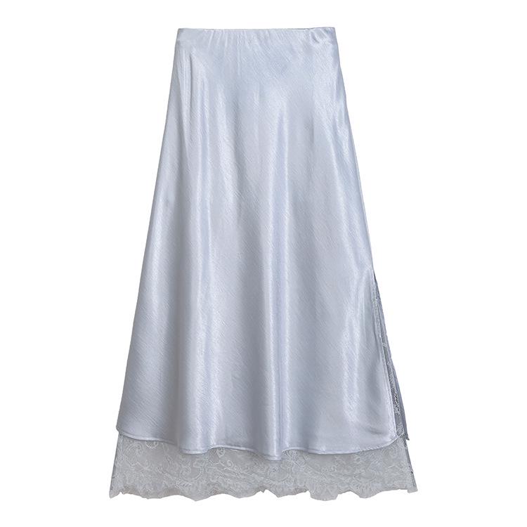 Fei Yuan Women's Satin A-line Drape Skirt, Lace-lined, Solid Color, Early Spring 2026 Fashion Arrival