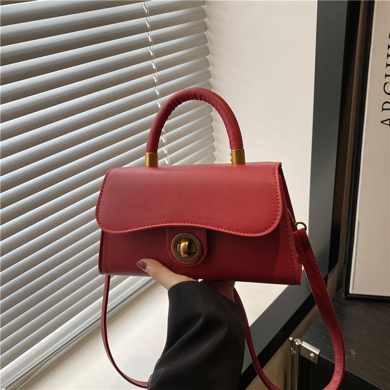 Retro Senior Casual Neues Schloss Herbst und Winter Pendeln Einfarbig Schlichte Schulter Crossbody Tragbar Kleine Quadratische Tasche