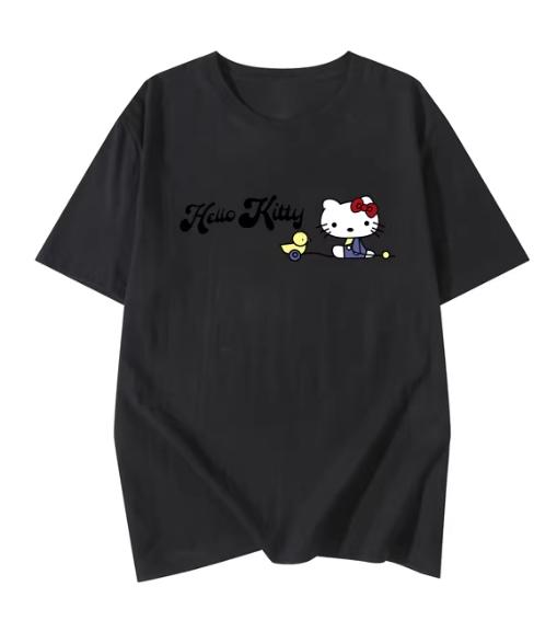 Miniso 2026 Весна-Лето Новинка Хелло Китти Милый Мультяшный Хлопковый Футболка Женская Мужская Студенческий Стиль Круглый Вырез Короткий Рукав Футболка Топ S