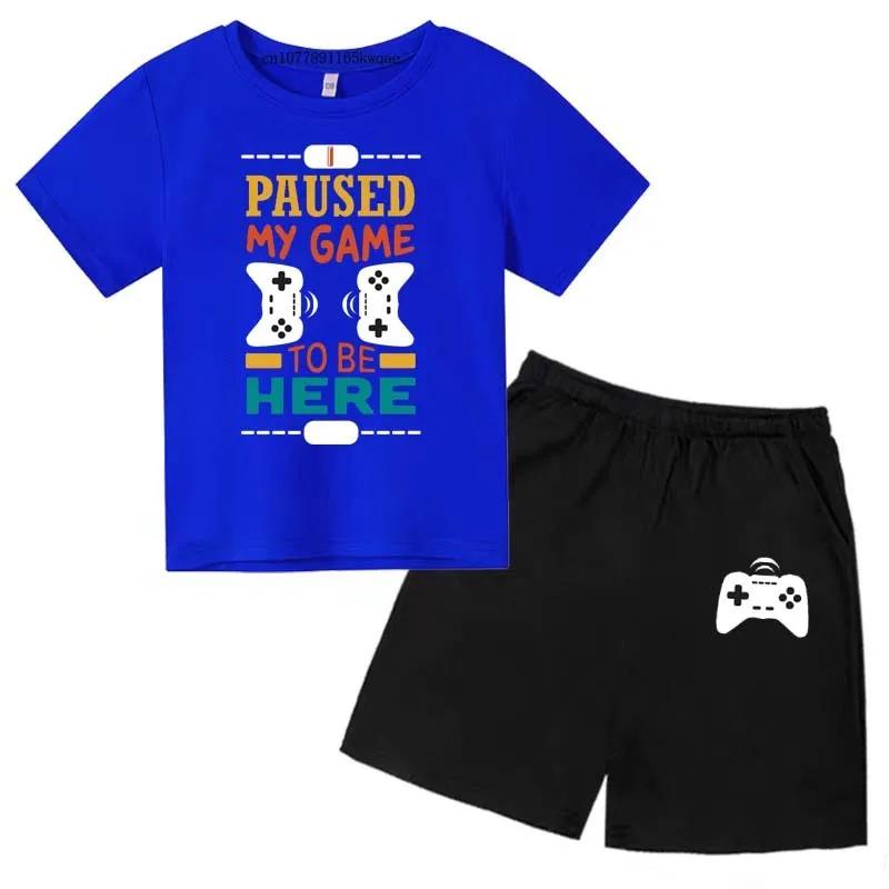 

Детская мода с буквенным принтом «Я остановил свою игру», летние влагоотводящие футболки и шорты, комплект из 2 предметов, наряды для мальчиков и девочек от 2 до 13 лет 140 cm