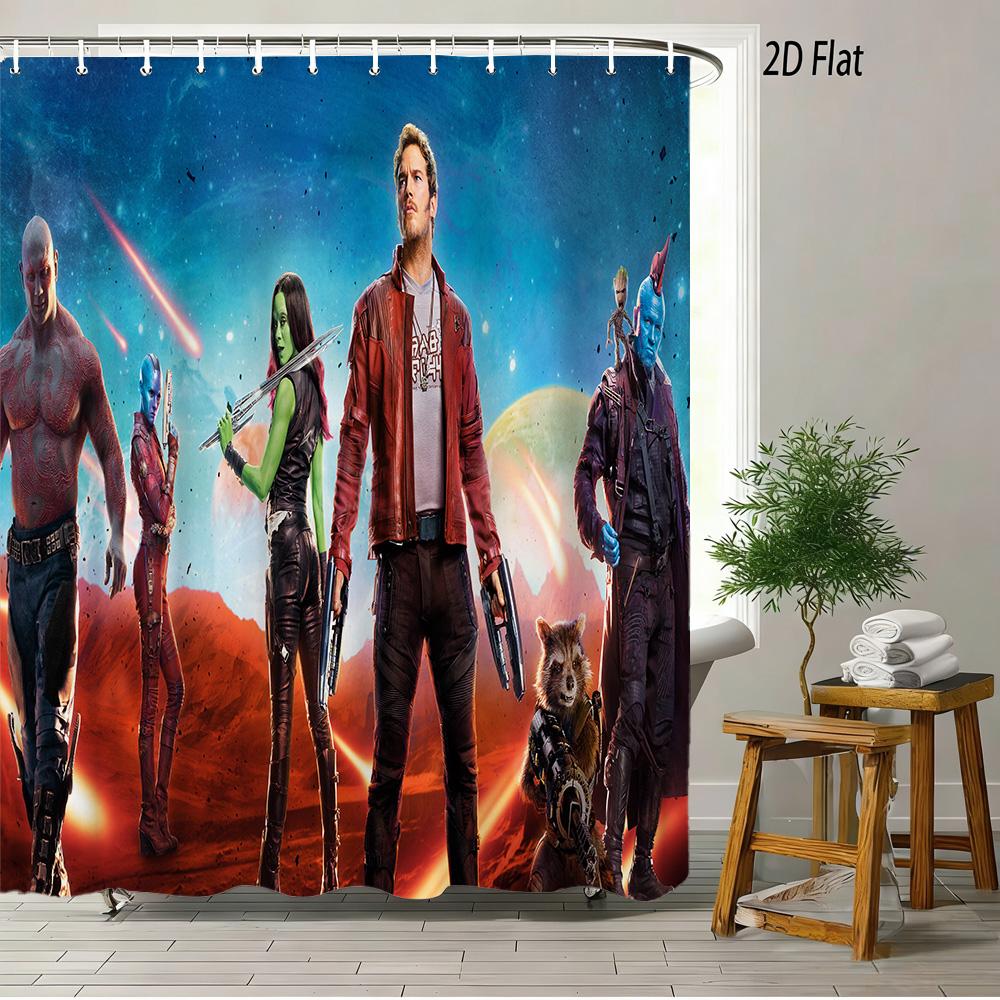 Rocket Raccoon & Groot Guardians Of The Galaxy Space Battle Waterproof Shower Curtain For Cosmic Bathroom Decor
