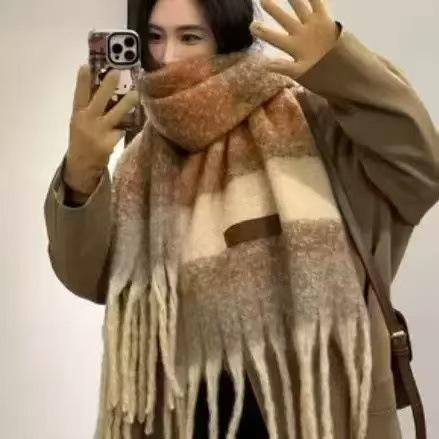 New Autumn and Winter Imitation Cashmere Scarf Women's Thickened Warm Scarf White Tassel Medium and Long Versatile Scarf Scarf Scarf
