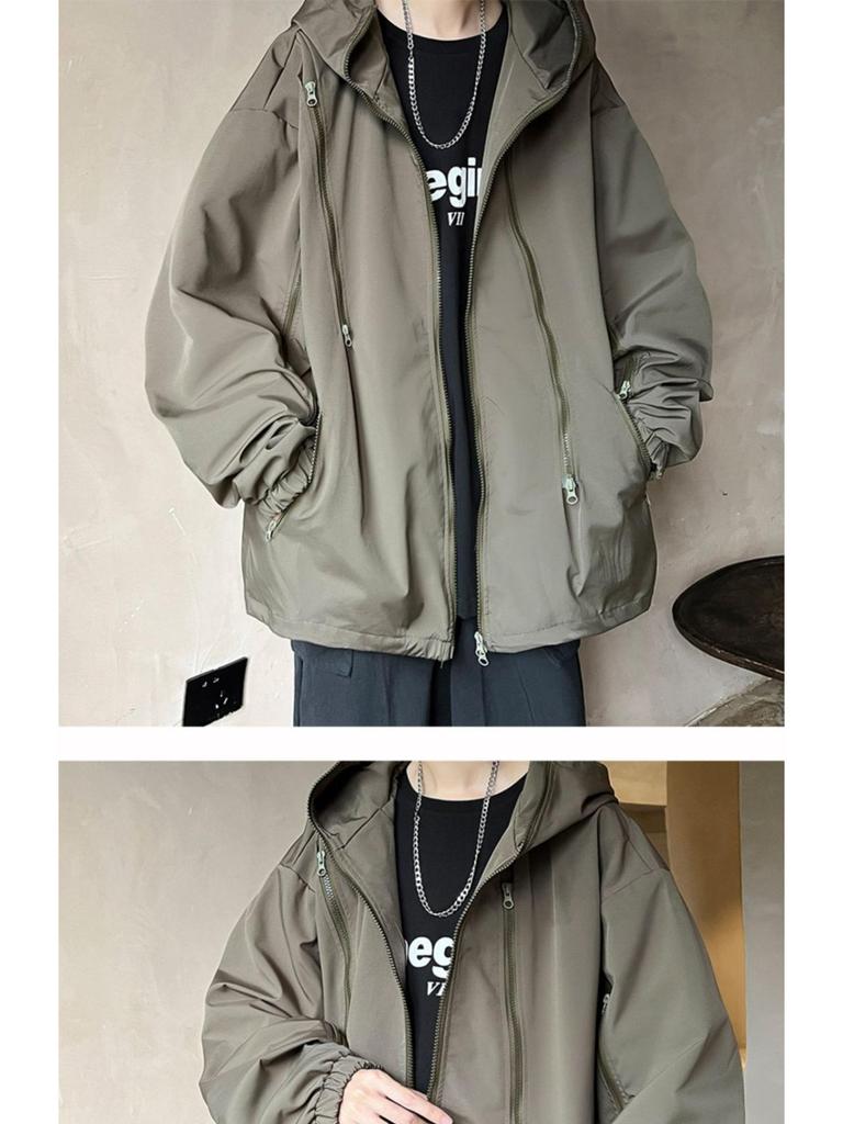 Unisex Outdoor Hooded Windbreaker Jacket for Spring and Autumn - Casual, Loose-Fit Sport Jacket for Men and Women