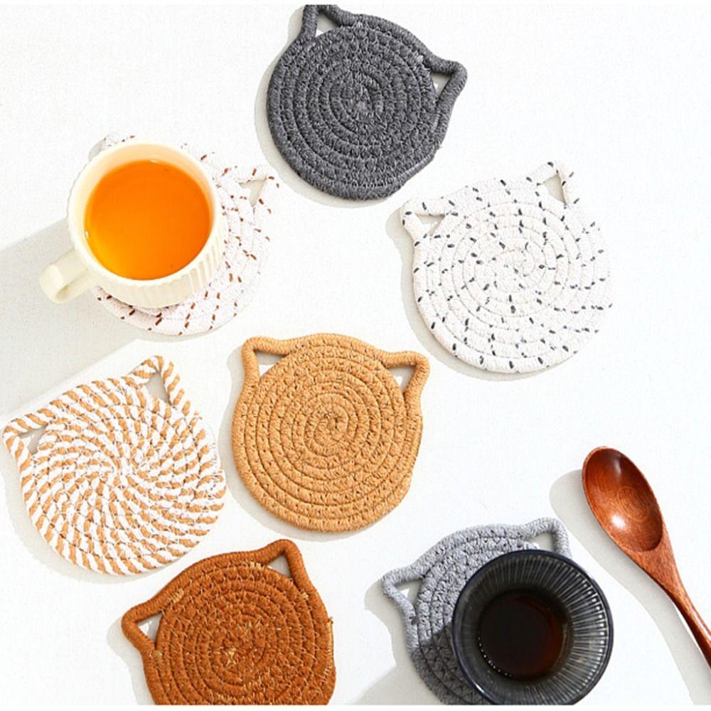 4/8 Pcs Woven Cotton Drink Coasters Non-Slip Base Absorbent Coasters  Kitchen Accessories