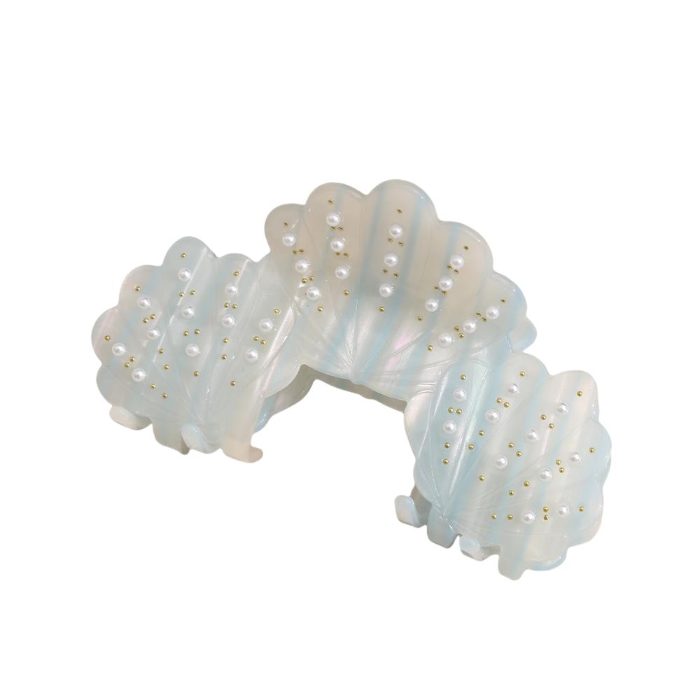 Vintage Acetate Shell Hair Claw Acetic Acid Pearl Rhinestone Crab Clip Shell Hair Clip  Holiday