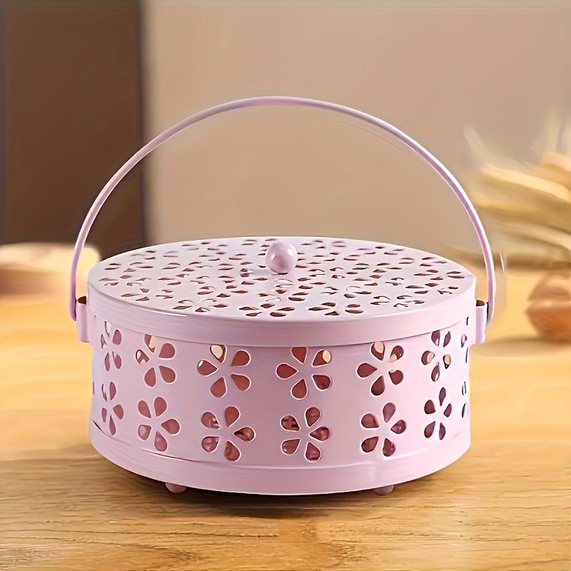 Vintage Metal Mosquito Coil Holder with Handle Portable Iron Incense Burner, Decorative Cut Out Patterns, No Batteries Needed for Home Outdoor Use