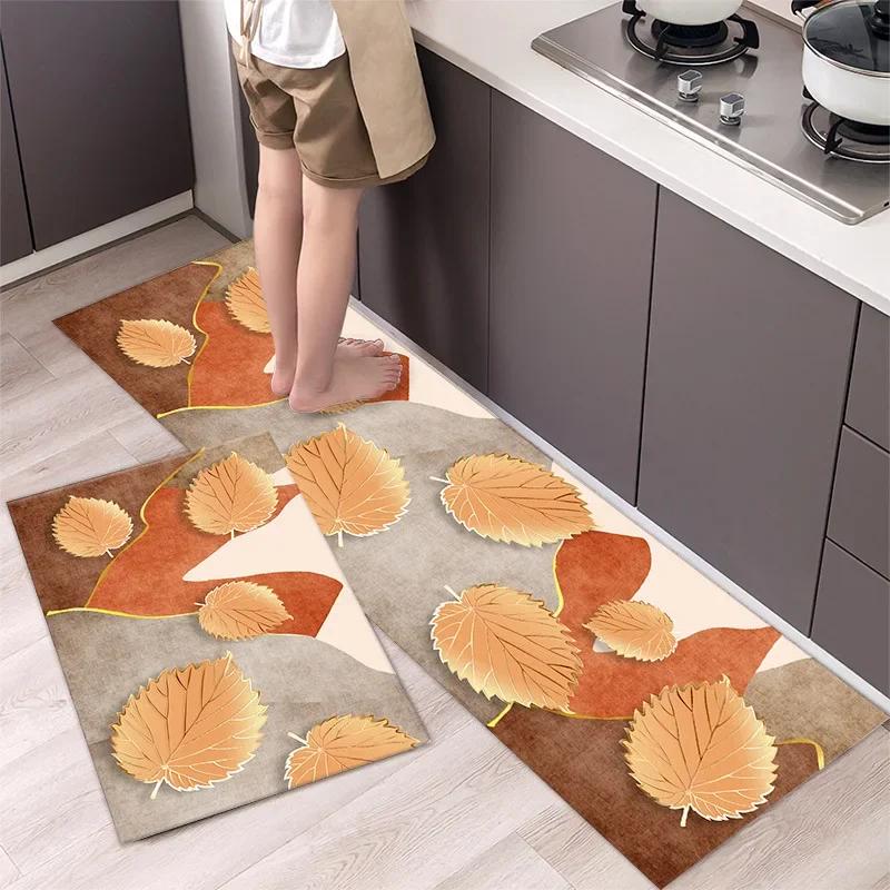 Oil-proof Kitchen Rugs Home Carpet Living Room Doormat Entrance Door Absorbent Foot Mat Water Proof Kitchen Carpet for Floor Set