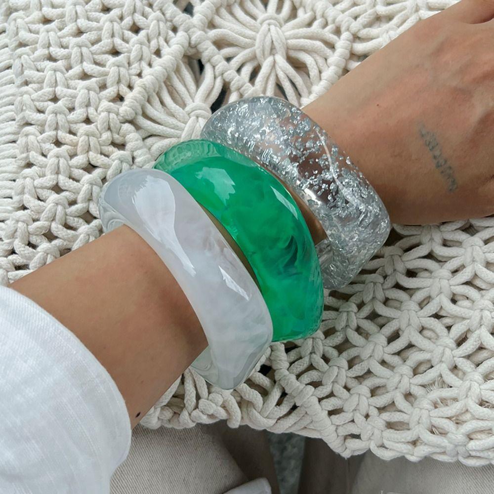 Bohemian Translucent Acrylic Bangle Europe American Style Green Hand Ring  Gift