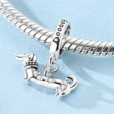 Copper Dachshund With Zircon Charm Fit Bracelet Pendant Bead Diy For Woman Jewelry