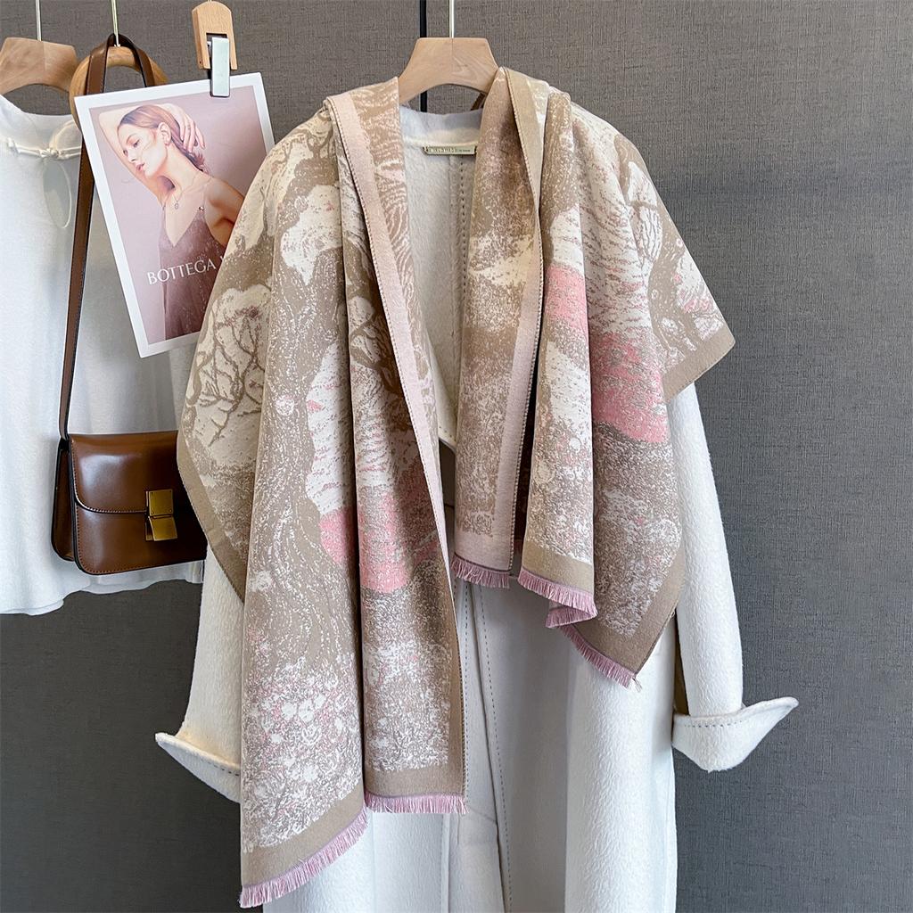 Autumn/Winter Warm Scarf 185*65cm Fashion Print Tassel Shawl Women's Imitation Cashmere Thick Scarf Warps Coldproof Blanket