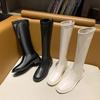 Plus Size Women's Boots Elastic Stretchy Long Tube Boots Korean Sle Flat Heel Round Toe PU Leather Youth Size 4-43