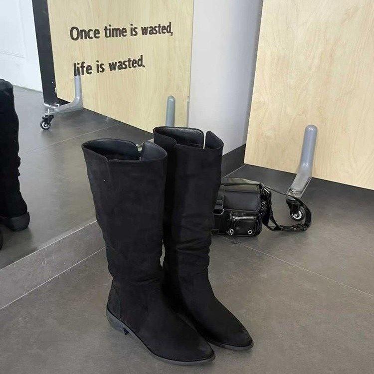 Fashion Retro Pleated Suede Long Boots for Women. 2025 Winter Fashion Chunky Stiletto Sexy Boots. Large Size Versatile Women's Boots.