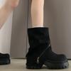 European big head zipper platform muffin Martin boots locomotive boots niche hot girl trouser tube stacking boots small women's shoes