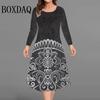 Plus Size Women Dresses Loose Casual Long Sleeve O-Neck Dress 3D Flowers Print Big Size Streetwear Clothing Ladies Dress
