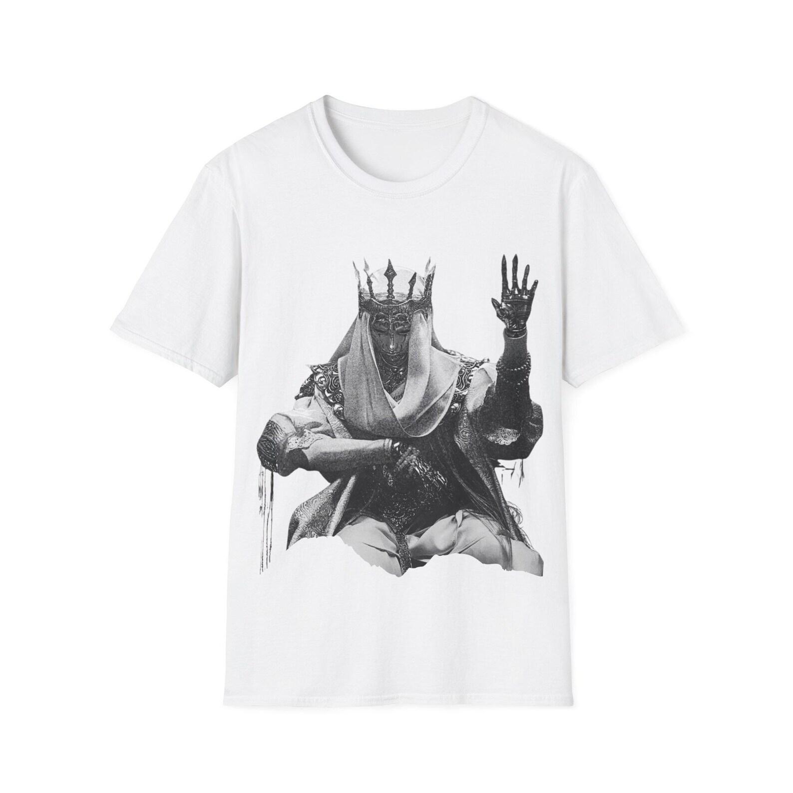 Gothic Crowned King Illustration T-Shirt | Monochrome Medieval Throne Art L