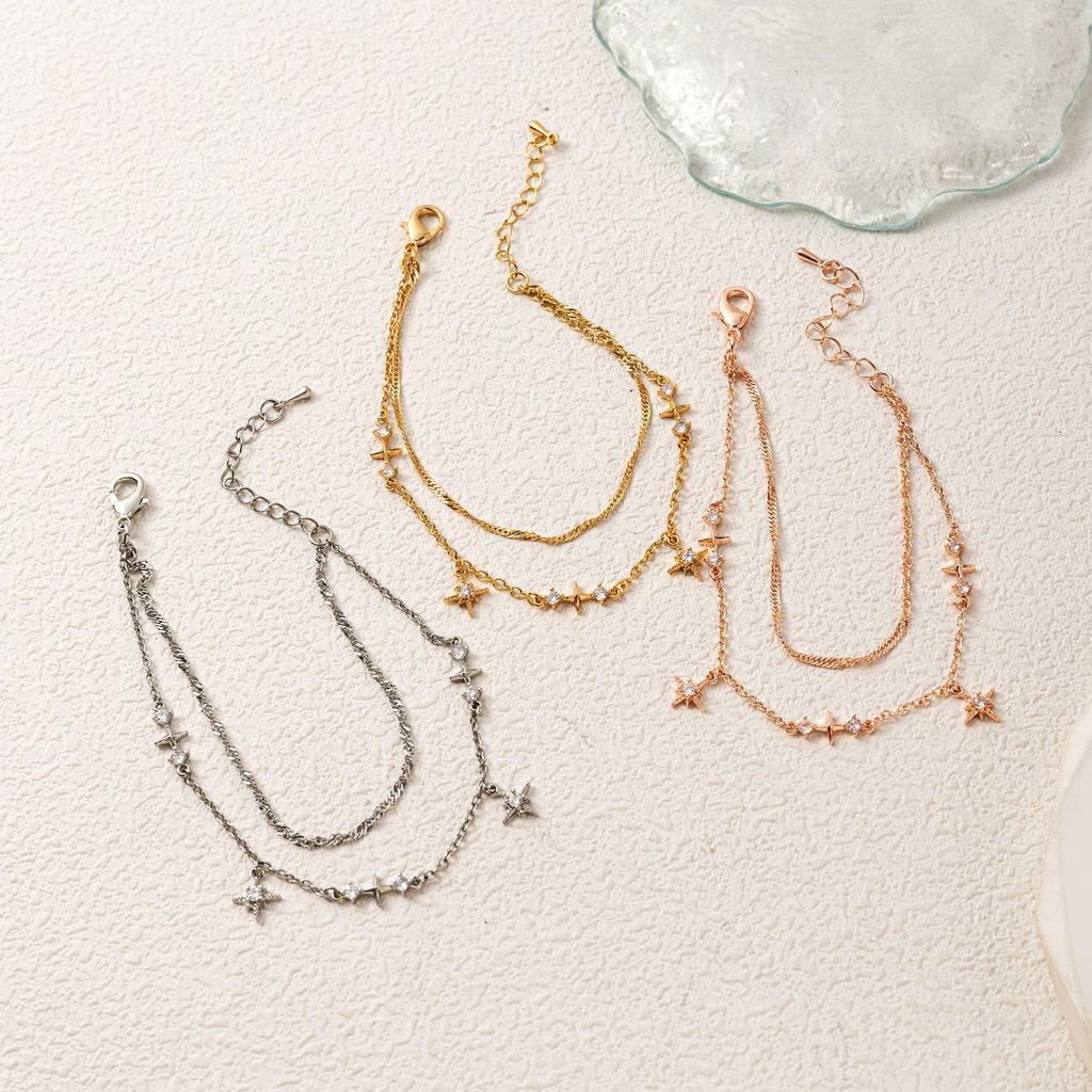 Wind Octagram Diamond Bracelet Flash Diamond Copper Zircon Embellishment Adjustable Anklet Fashion Accessories