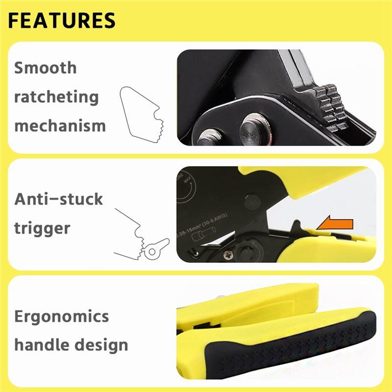ABBP-Wire Crimping Tool,30-6AWG (0.08-16Mm²) Square Ratchet Crimping Pliers,Manual Crimping Pliers Terminal Crimping Tool