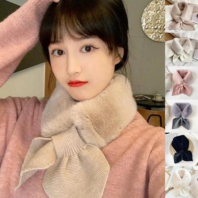 Women Winter Faux Fur Collar Scarf Elegant Soft Fluffy Thick Knitted Neck Warmers for Cold Weather