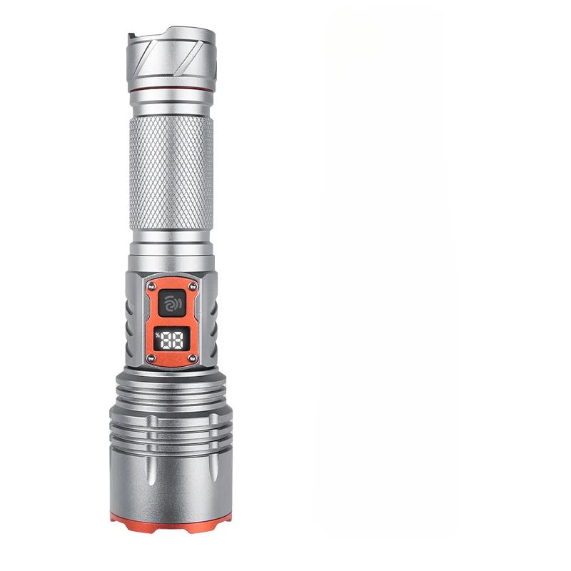 Super Bright LED Flashlight Type-C USB Rechargeable High Lumens Flashlights with Digital Display 5 Modes Emergency Torch