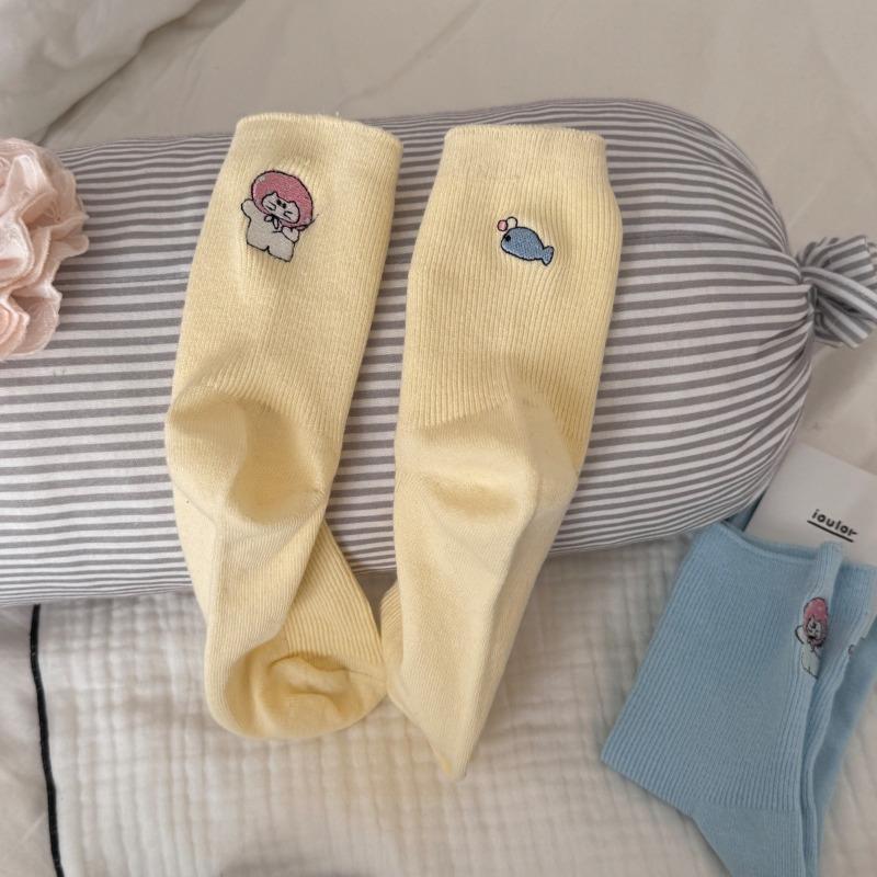 

Трендовые вышитые носки из кошачьего ворса, универсальные двухслойные носки до середины икры для женщин 1 pair жёлтый