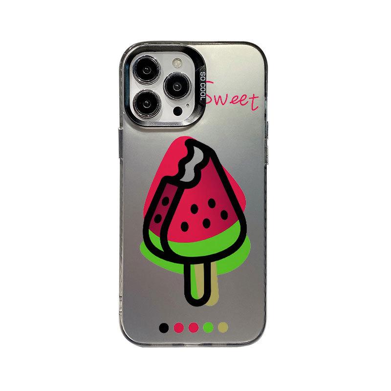 Cartoon Watermelon Ice Cream Color Silver Phone Case for IPhone 16 for Apple 15 Promax, Niche High-end Feel