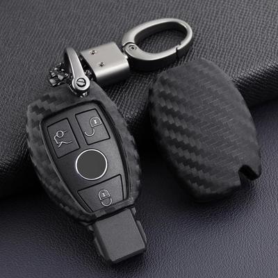 Mercedes-Benz Carbon Fiber Key Cover: Fits C-Class, E300, GLC260, GLE320. Soft Rubber Protective Shell.