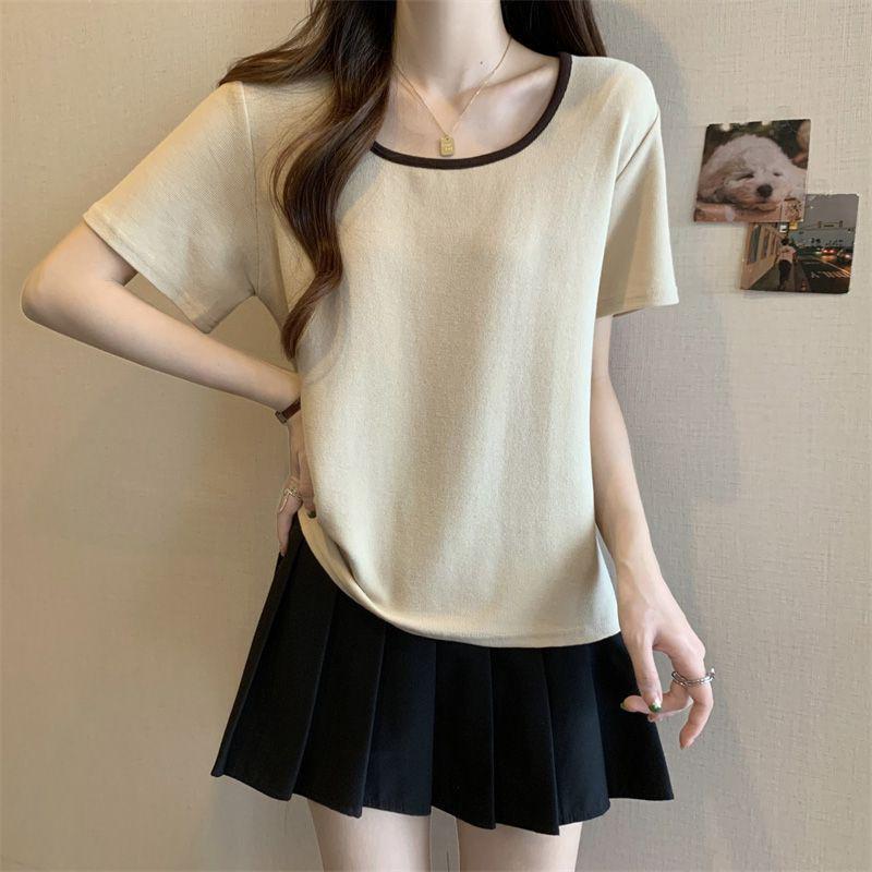 Plus Size Square Neck Short Sleeve T-shirt for Women - Summer Fashion, Versatile Top for Stylish Chubby Girls