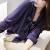 Office Lady Solid Color Shirt Spring Autumn Long Sleeve Stylish Scarf Collar Casual Drawstring Bow Female Single-breasted Blouse