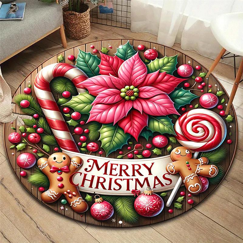 

1pc Soft, Absorbent & Non-Slip Merry Chrismas Round Rug, Perfect for Entryway, Living Room, Bedroom Decor, Machine Washable Flannel Memory F 80cm by 80cm