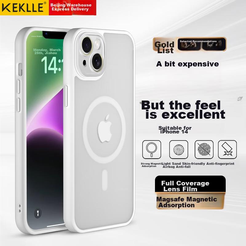 IPhone 14 Case, Apple 14 Protective Cover with Magnetic Wireless Charging, Frosted Anti-Drop Lens Full Protection Soft Edge Case, Ivory White