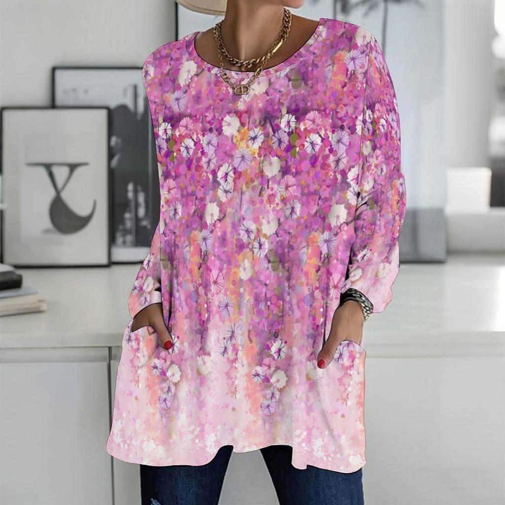 Plus Size Women Crew Neck Long Sleeve T Shirt Soft Loose Tops For Daily Home And Outdoor Activities