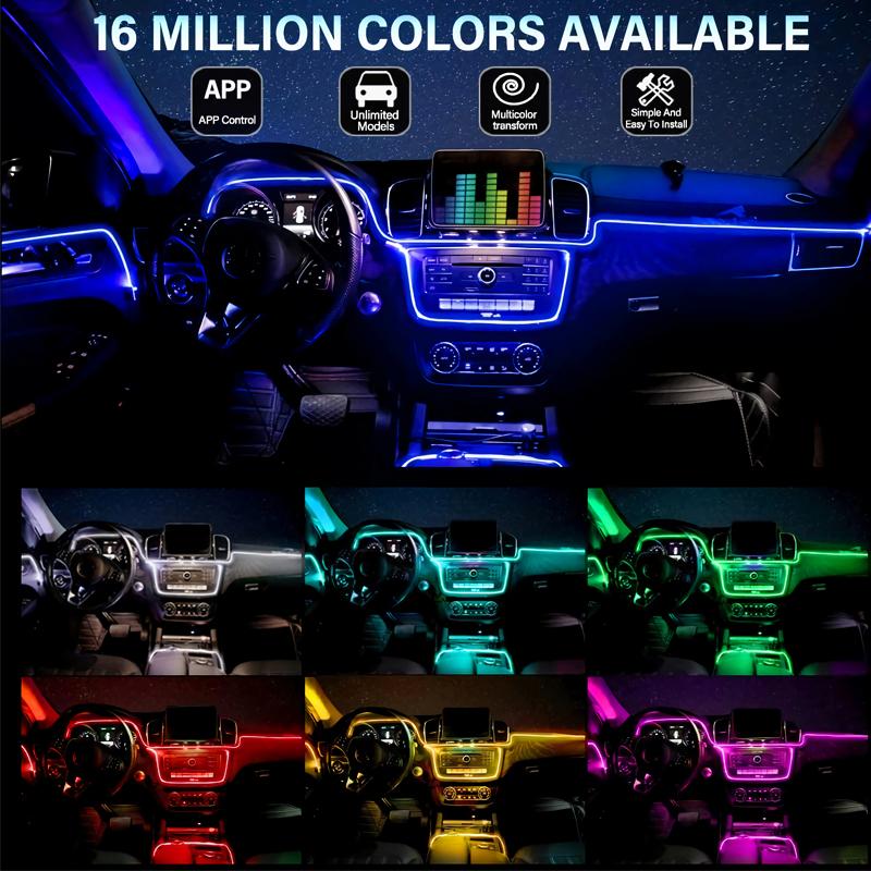 Car Interior Neon RGB Led Strip Flexible EL Wire Lights With App Control Ambient Atmosphere Strip Light Decorative Lamps