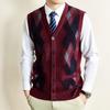 Vestă Tricotată pentru Bărbați Toamnă Iarnă Cardigan fără Mâneci pentru Vârstnici Model în Carouri