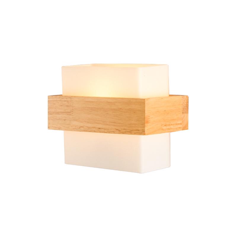 Solid Wood Square Wall Lamp for Bedroom, Living Room, and Study