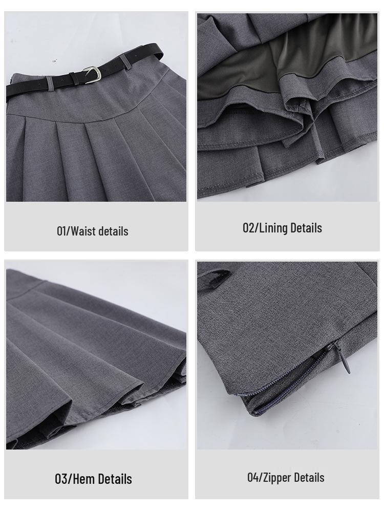 European & American Style Korean Pleated A-line Skirt with Belt - Anti-Exposure, Age-Reducing Short Umbrella Skirt.