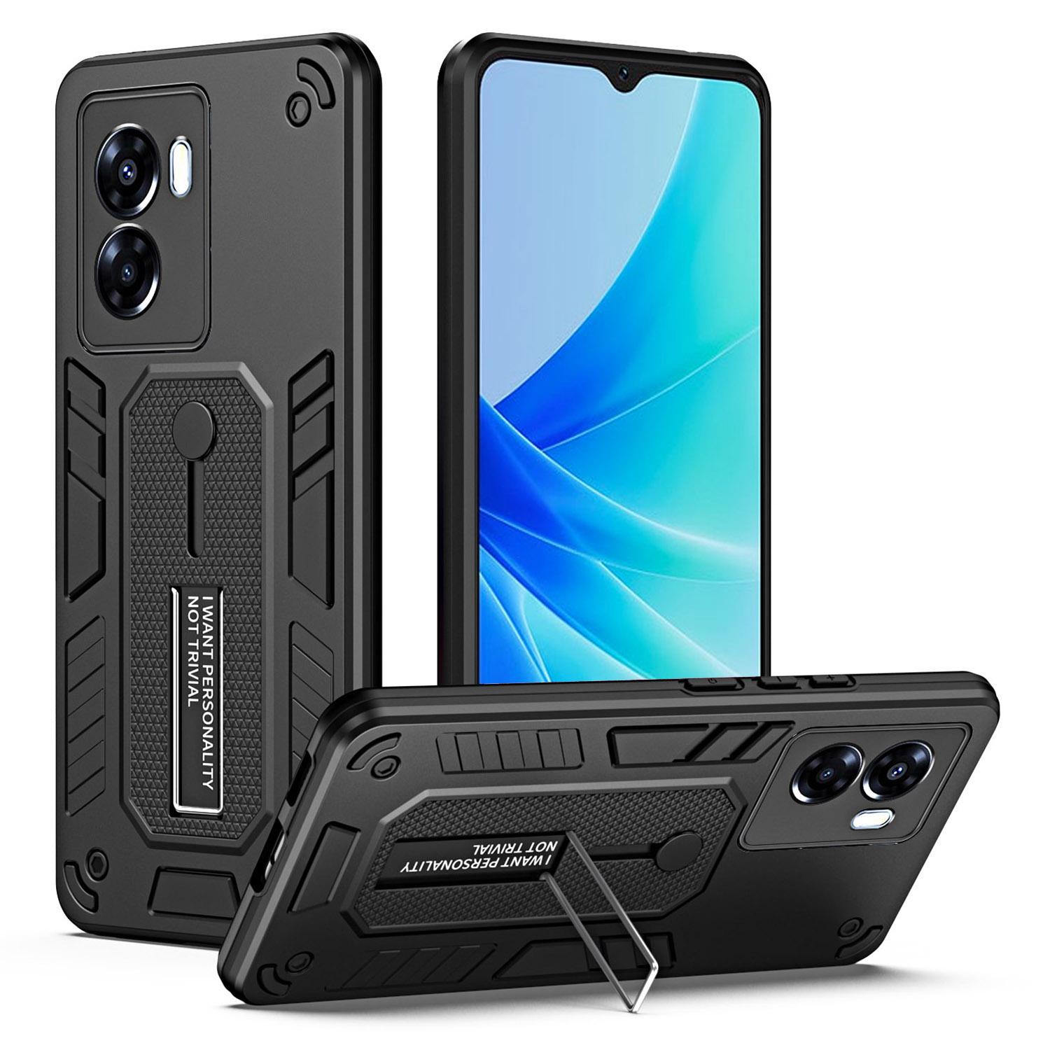 

Для Oppo A57 4G/A57s 4G/A77 4G/A77s 4G/A57e 4G Чехол для телефона со скрытой подставкой PC+TPU Противоударная задняя крышка Black