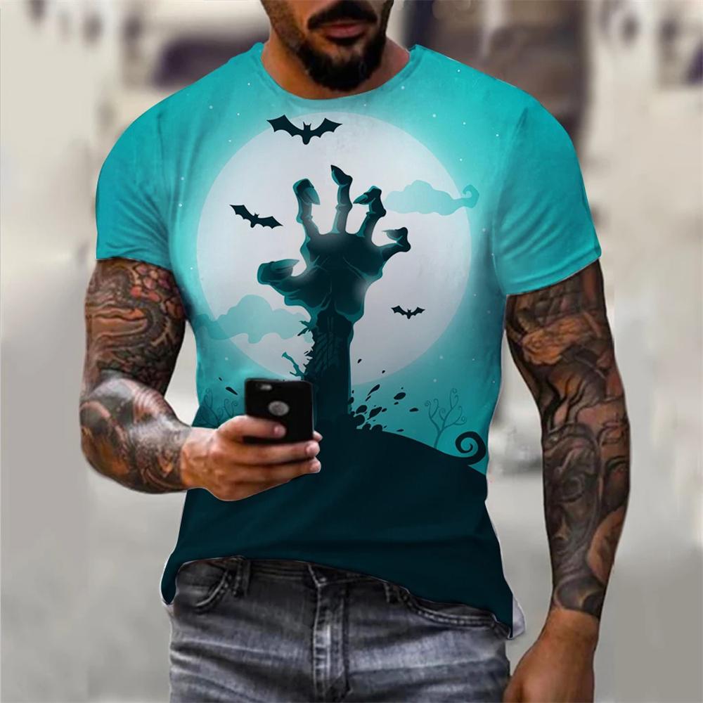Summer Round Neck 3D Skull Graphic Print Top Fashionable Casual Short Sleeved Men's T-shirts