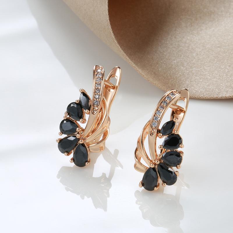 Simple Black Natural Zircon Flower Earrings for Women Trendy Rose Gold Color Bride Wedding Earrings Fine Jewelry