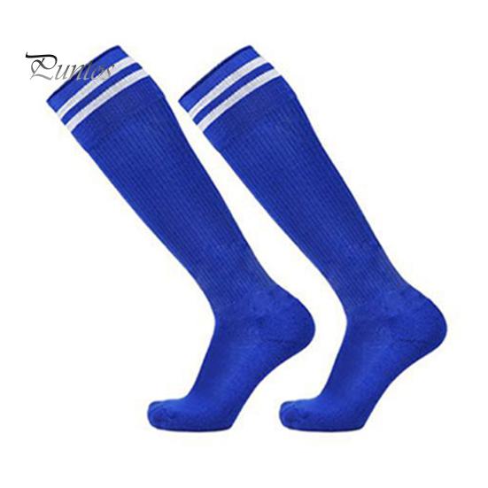 

1 пара футбольных носков до колена в полоску, противоскользящие, впитывающие влагу, эластичные, детские, молодежные, спортивные, футбольные, компрессионные, с высокой трубкой, чулки темно-синий