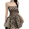 Sexy socialite style tube top leopard print off-the-shoulder dress women's summer backless waist dress fluffy miniskirt