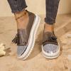 Fashion Aphixta Fringe and Crystals Design Leather Flats Shoes Women Silver Bling Loafers Shoes Woman Flat With Student Footwear Size 43