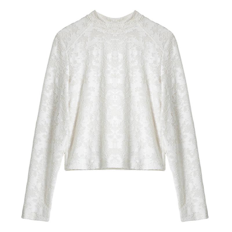 Spring 2026 Chinese-Style Lace Jacquard High Neck Knit Pullover T-Shirt