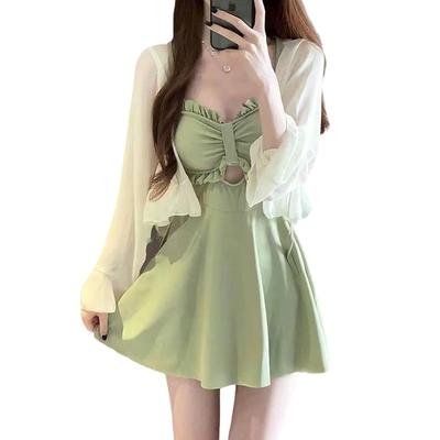 [EnagmourCheripo] Women's One-Piece Swimsuit, Sexy, Figure-Flattering, Bust-Covering, Lightweight, Off-Shoulder, Stylish, Cute, Solid Color, All-in-On
