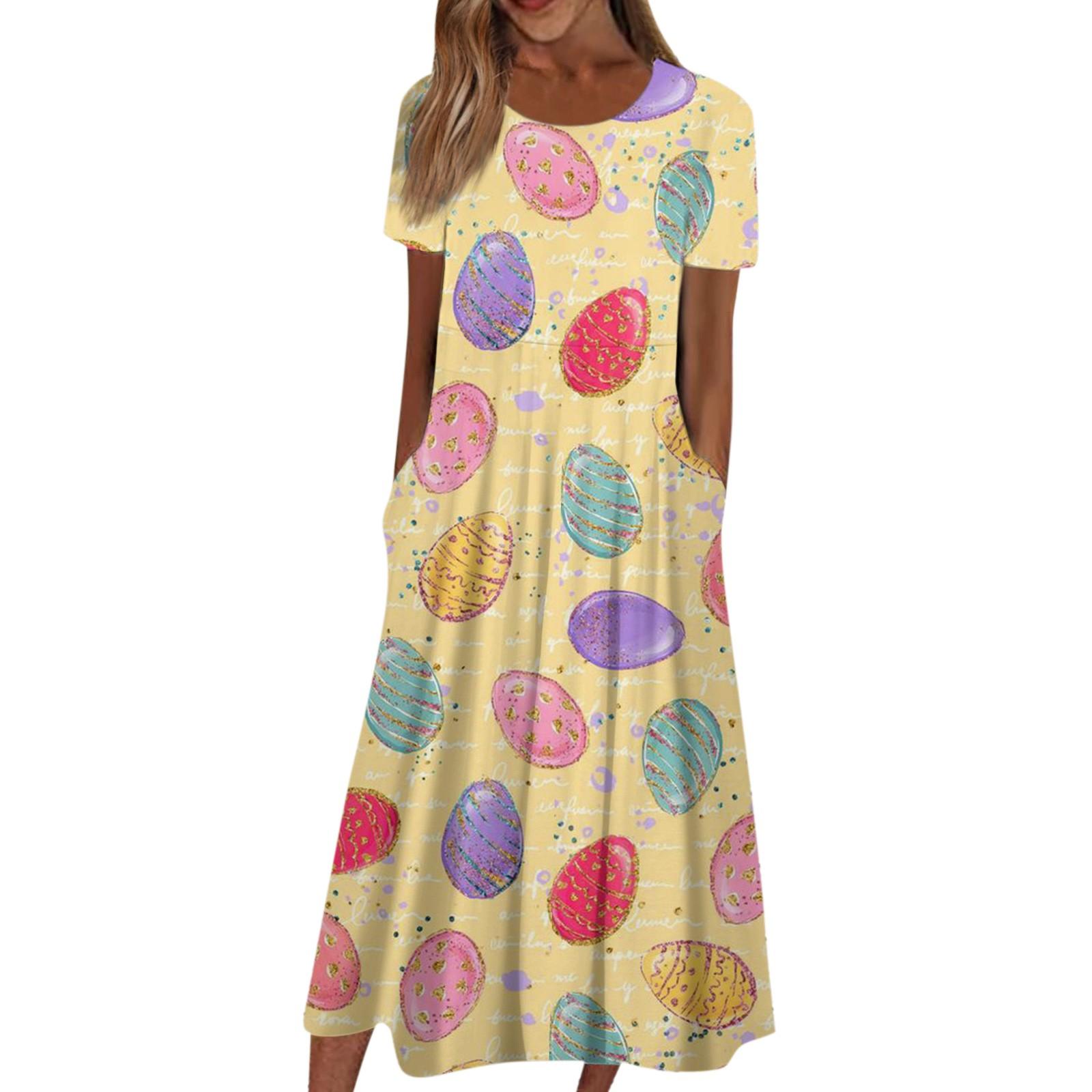 Женское летнее повседневное модное пасхальное платье с коротким рукавом и карманом — фото 3