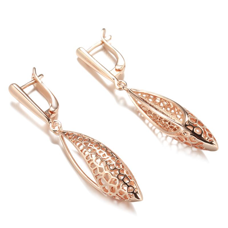 Ethnic Bride Drop Earrings Fashion  Rose Gold Color Hollow Flower Drop Earrings For Women Vintage Wedding Jewelry