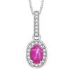 6 Ray Pink Star Sapphire Sterling Silver Halo Designer Necklace: Gemstone & Diamond Pendant, 7x5MM Birthstone, Elegant Women's Jewelry