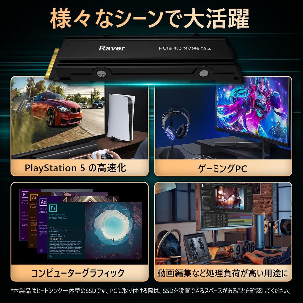 Dysk SSD Raver 4TB PCIe Gen4x4 NVMe 2280 z radiatorem 3D NAND TLC PS5 Działanie potwierdzone RE4 Produkt autoryzowanego dystrybutora 5 lat gwarancji wbudowany M.2