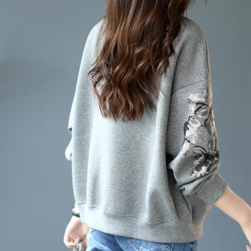 Hochwertiger Glitzer-Kapuzenpullover für Damen im Frühlings- und Herbststil ohne Mütze, langärmelige Oberteile im Westernstil