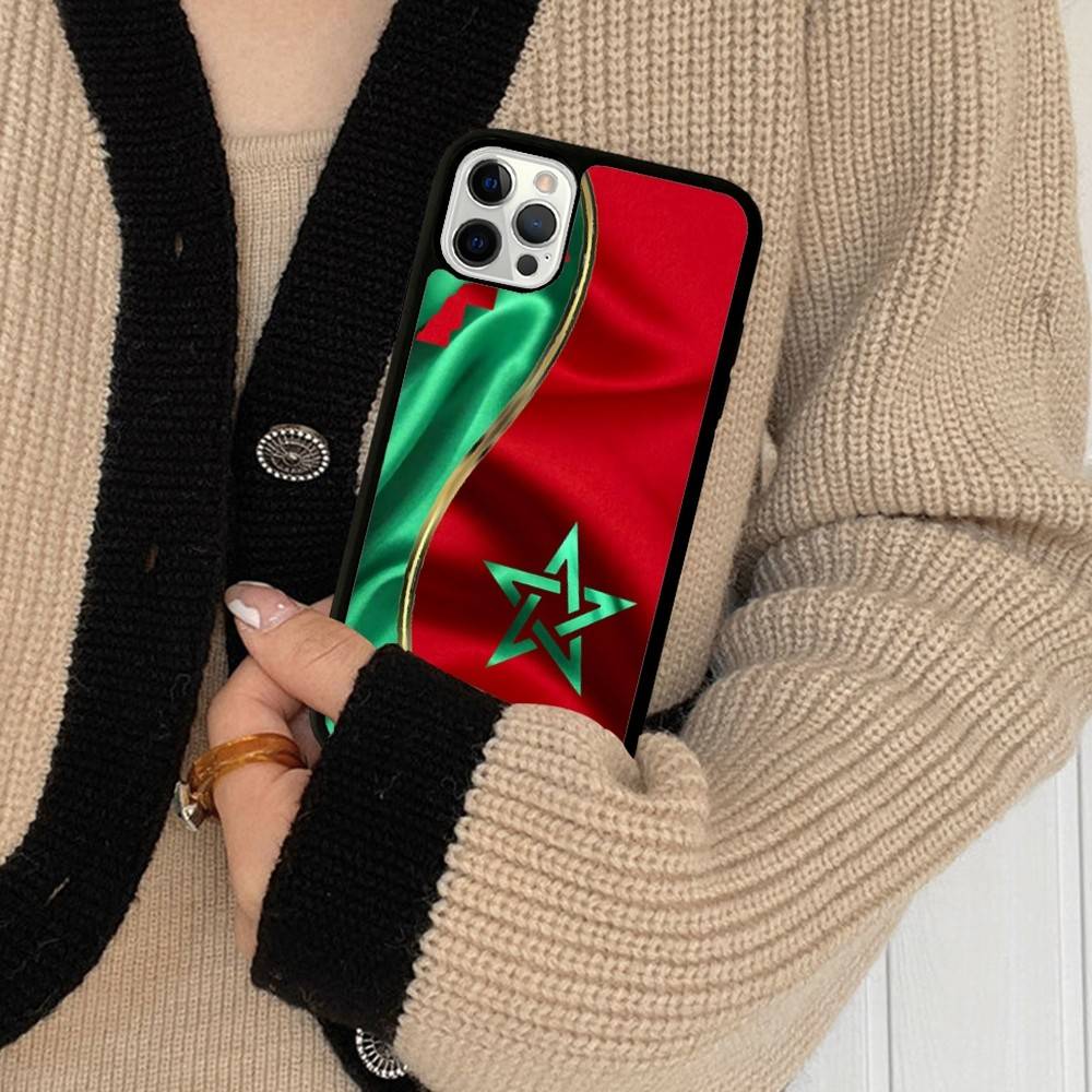 M-Morocco Flag Phone Case Wireless Charging PC+TPU For IPhone 11 12 13 14 15 16 17 Pro Max Plus Case